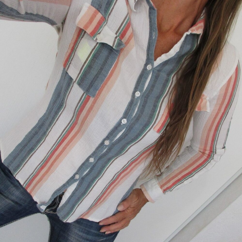 Olive + Oak Shirt Size Large White Stripe Button Down